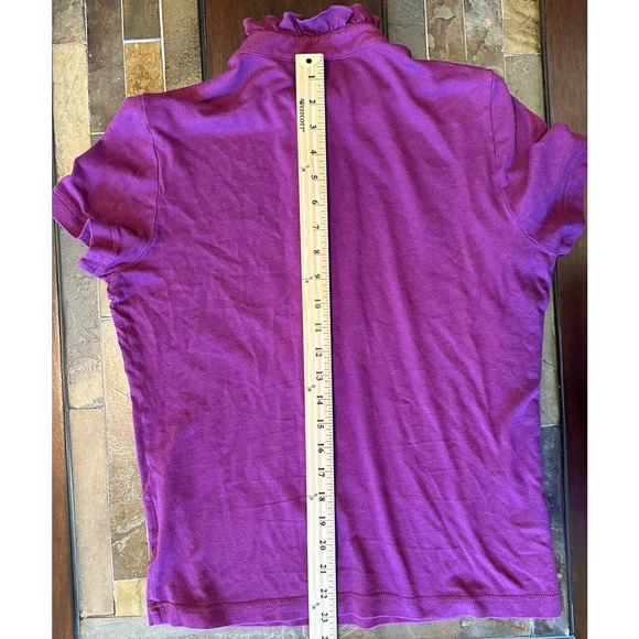 Tory Burch Lidia Polo Size M Ruffle Short Sleeve Purple 1/4 Button Collar Shirt - Picture 4 of 6